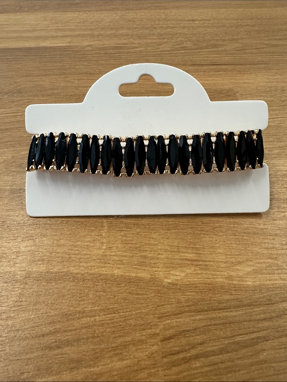 Black Crystal Stretch Bracelet with Gold Accents